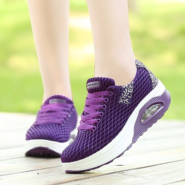  Women's Sneakers Wedge Heel Round Toe Tulle Crib Shoes Spring & Summer Purple / Black / Gray