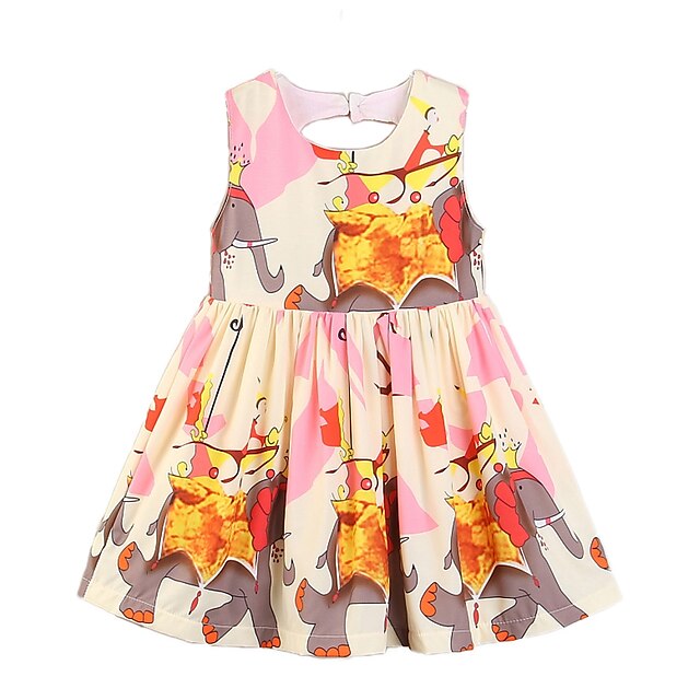  Girls' Sleeveless Print 3D Printed Graphic Dresses Active Basic Knee-length Cotton Polyester Dress Summer Toddler Daily Going out Regular Fit Backless Print
