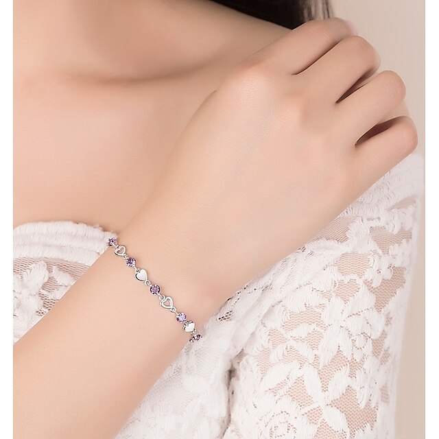  kubický zirkonový řetízek náramek srdce dámské módní kovové náramky šperky bílá / fialová pro večerní párty na ulici