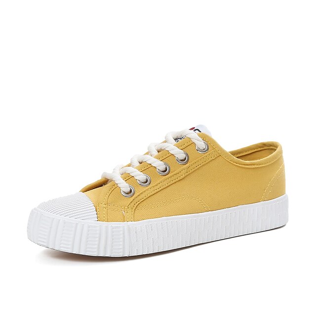  Women's Sneakers Spring & Summer Flat Heel Round Toe Comfort Vulcanized Shoes Outdoor Office & Career Side-Draped Color Block Canvas White / Black / Yellow