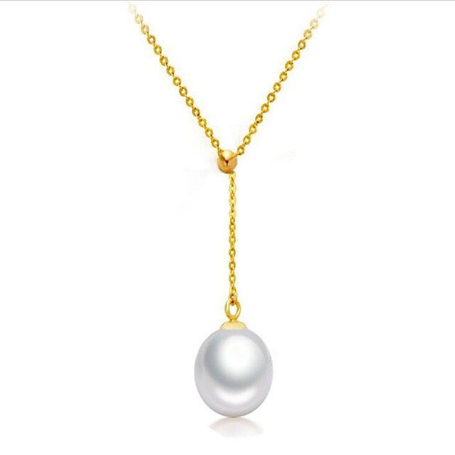  Women's Pearl Freshwater Pearl Pendant Necklace Y Necklace Ladies Fashion Pearl Sterling Silver Stainless Steel White Gold 45 cm Necklace Jewelry For Gift Daily / 18K Gold