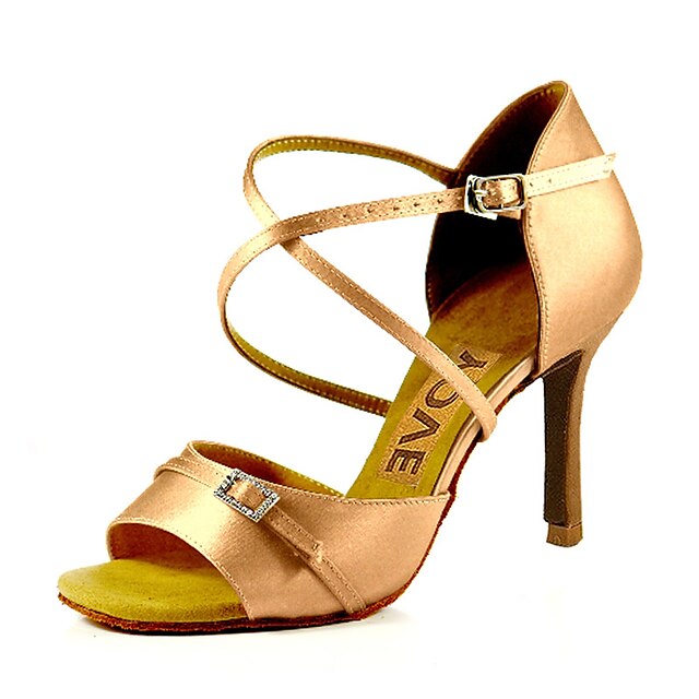  Women's Latin Shoes / Salsa Shoes Satin Buckle Sandal / Heel Buckle / Ribbon Tie Customized Heel Customizable Dance Shoes Almond / Nude / Bronze / Performance / Leather / Professional