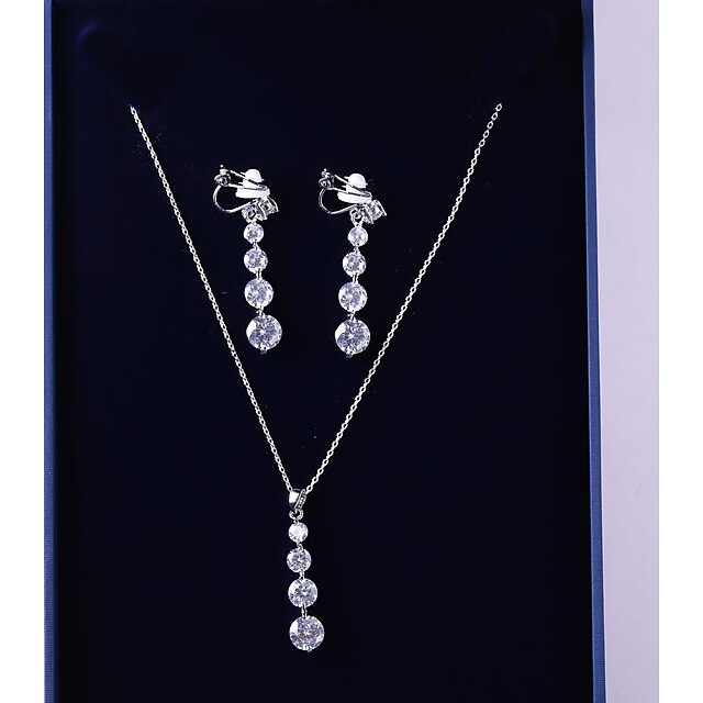  Damen Kubikzirkonia Schmuckset Tropfen-Ohrringe Pendant Halskette Elegant Modisch Ohrringe Schmuck Weiß Für Hochzeit Party