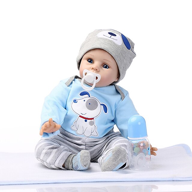  24 inch Reborn Doll lifelike Gift Non Toxic Hand Applied Eyelashes Artificial Implantation Blue Eyes Cloth 3/4 Silicone Limbs and Cotton Filled Body with Clothes and Accessories for Girls' Birthday