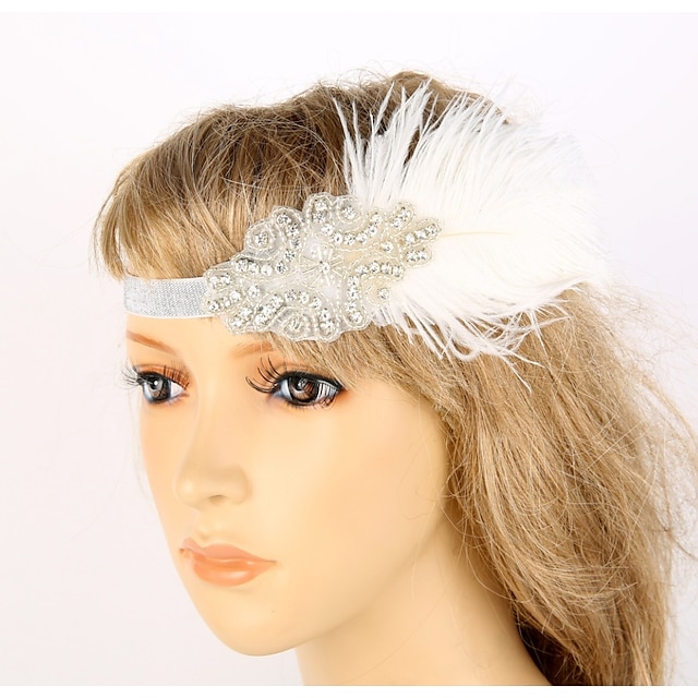  The Great Gatsby charlestón Vintage Años 20 Los locos años veinte Diadema de estilo flapper Mujer Disfraz Para la Cabeza Blanco Cosecha Cosplay Fiesta Fiesta de baile Sin Mangas