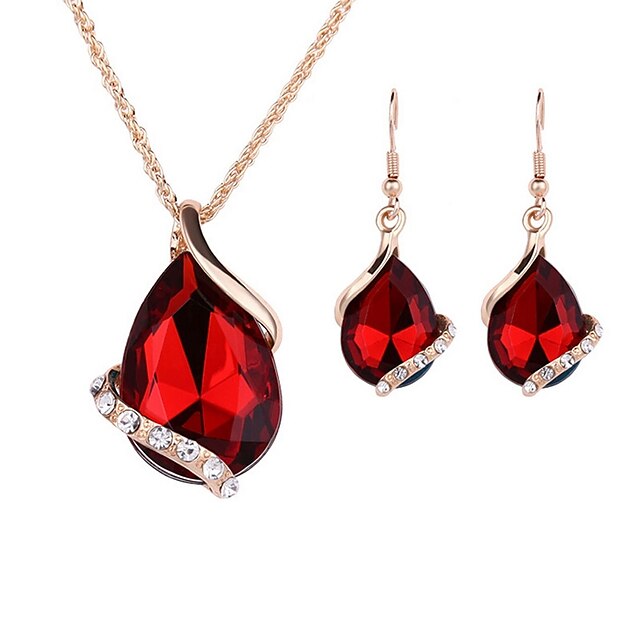  Women's Jewelry Set Choker Necklace Pendant Necklace Simple Lovely Fashion Gold Plated Earrings Jewelry Red For Wedding Evening Party / Bridal Jewelry Sets