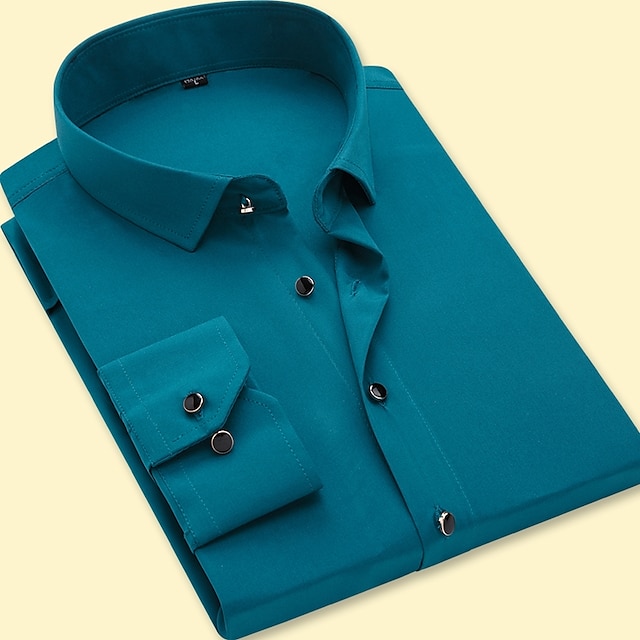  Voor heren Overhemd Strijkvrij overhemd Bruiloft Leger Groen blauw Lichtblauw Fuchsia Lange mouw Vierkante hals Lente & Herfst Kleding