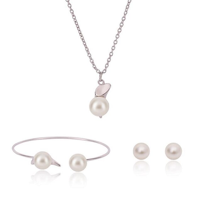  Women's Pearl Jewelry Set Ladies Sweet Fashion Pearl Earrings Jewelry Silver For Birthday Date