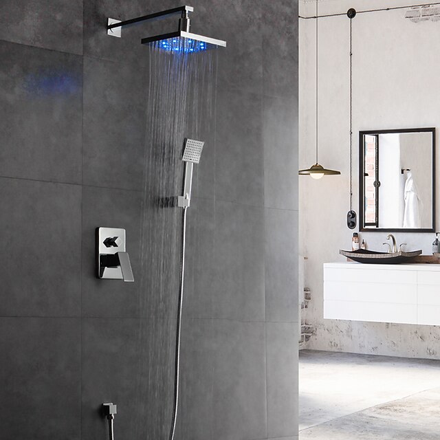  Shower Faucet Set - Rainfall Contemporary Chrome Wall Mounted Ceramic Valve Bath Shower Mixer Taps / Brass / Single Handle Four Holes