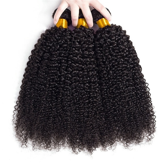  3 csomag Hajszövés Brazil haj Göndör Emberi hajhosszabbítás Remy emberi haj 100% Remy Hair Weave köteg 300 g Az emberi haj sző Emberi haj tincsek 8-28 hüvelyk Természetes szín