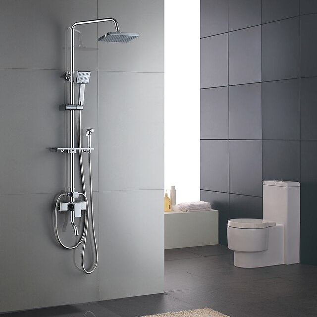  Dusjsystem Sett - Regnfall Moderne Krom Dusjsystem Keramisk Ventil Bath Shower Mixer Taps / Messing / Enkelt håndtak tre hull