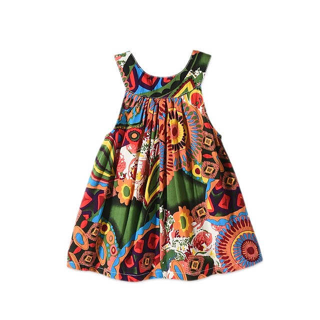  Bébé Para Meninas Básico Floral Sem Manga Vestido Laranja