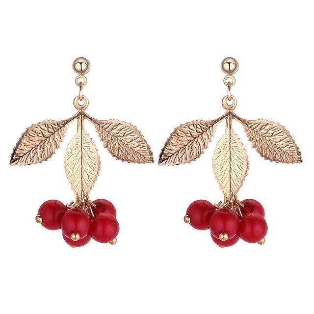  Mujer Pendientes cortos Lámparas Araña Forma de Hoja damas Dulce Moda Perla Artificial Aretes Joyas Blanco / Negro / Rojo Para Cita Cumpleaños 1 Par