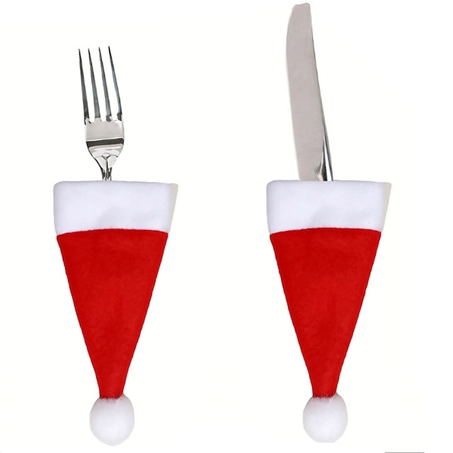  2 pcs chapéu de natal saco de talheres xmas papai noel chapéu de mesa talheres titular colher garfo faca saco capa