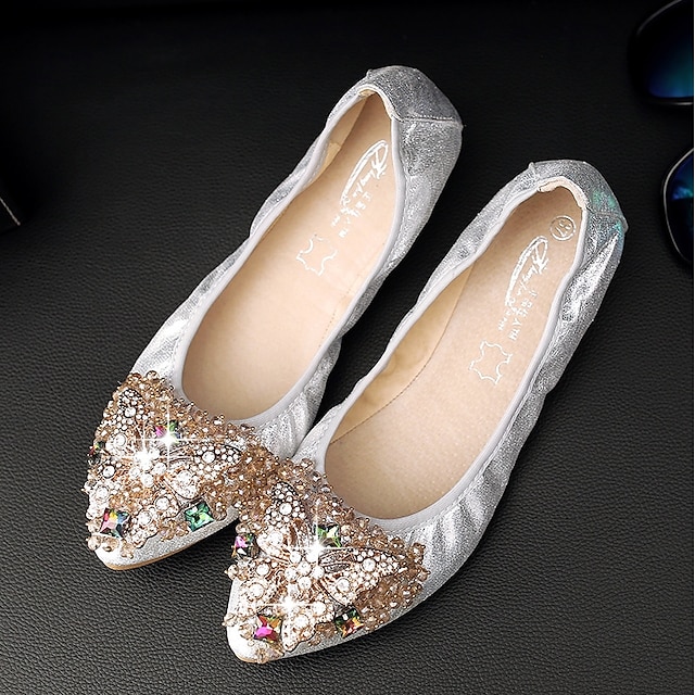  Pentru femei Pantofi Flați Sandale de cristal Mărime Plus Size În aer liber Vară Toc Jos Confortabili PU Argintiu Negru Auriu