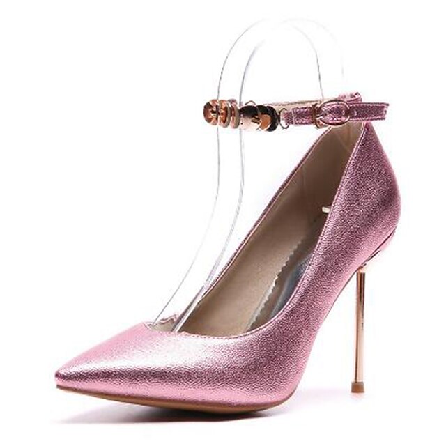  Women's Heels Party Heels Spring & Summer Stiletto Heel Pointed Toe Basic Pump Party & Evening Office & Career Buckle Solid Colored PU Pink / Gold / Silver