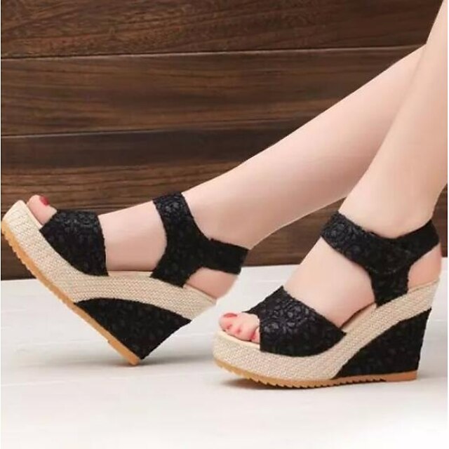  Women's Sandals Wedge Sandals Daily Wedge Sandals Winter Wedge Heel Comfort Mesh Black Beige