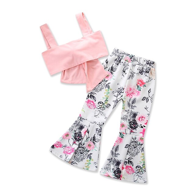  Toddler Girls' Clothing Set Daily Holiday Print Solid Colored Print Sleeveless Active Streetwear Short Blushing Pink
