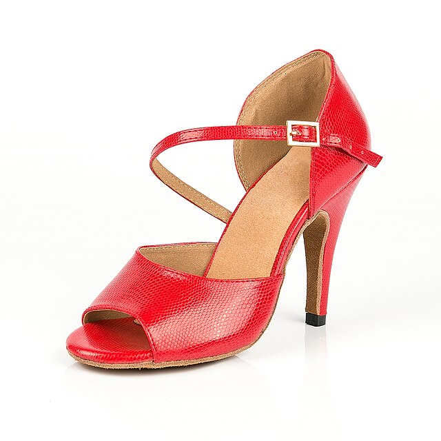  Women's Dance Shoes Latin Shoes Heel Slim High Heel Customizable Red / Performance / Leather / Practice