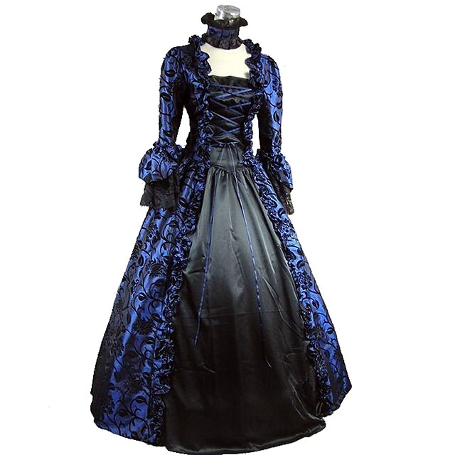  Rococo Victoriaans 18de eeuw vakantie jurk Jurken Feestkostuum Dames Kostuum Blauw / zwart Vintage Cosplay Feest Schoolfeest 3/4-Lengte Mouw Baljurk