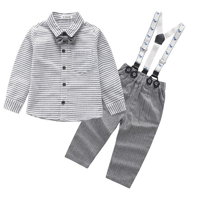  Baby Jungen Grundlegend Alltag Gestreift Druck Langarm Standard Baumwolle Kleidungs Set Grau