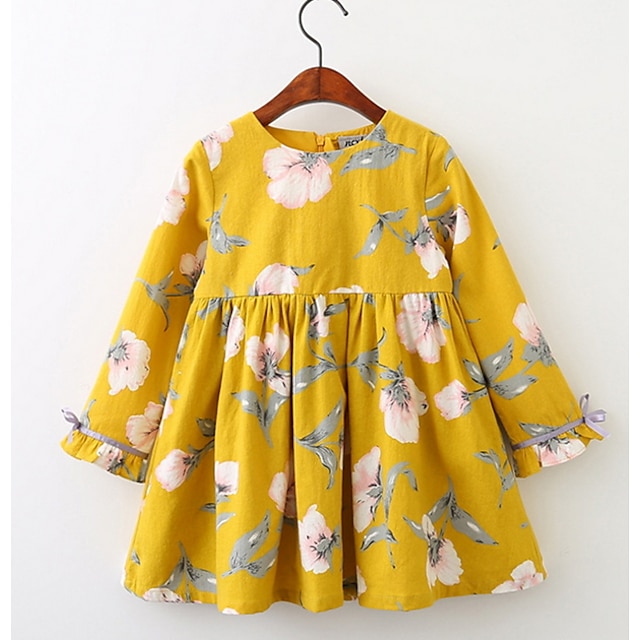  Κορίτσια » Μακρυμάνικο Φλοράλ Τρισδιάστατα τυπωμένα γραφικά Φορέματα Μπόχο Φόρεμα Παιδιά