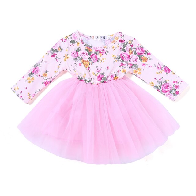  Baby Girls' Active Floral Print Long Sleeve Cotton Dress Blushing Pink / Toddler