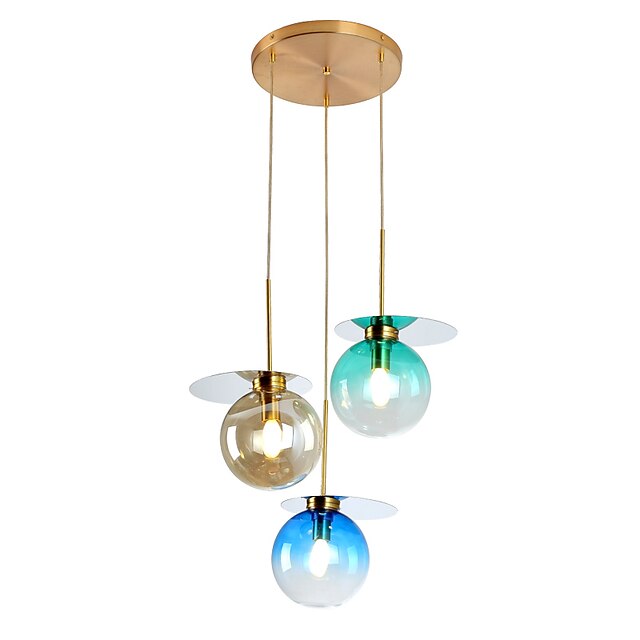  3 luces, 50 cm, candelabro creativo, grupo de vidrio de metal, acabados pintados, globo artístico 110-120v 220-240v