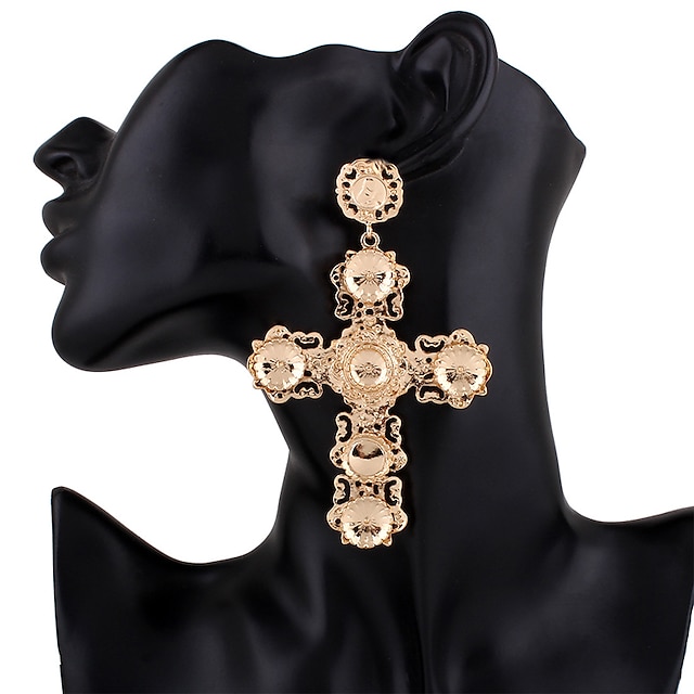  Women's Drop Earrings Long Cross Circle Cross Trendy Hyperbole Italian Earrings Jewelry Gold For Party / Evening Gift 1 Pair