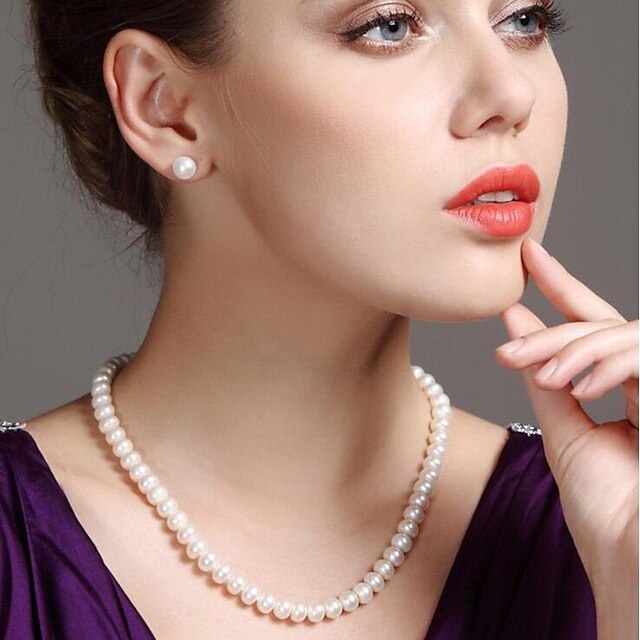  Women's White Freshwater Pearl Pearl Necklace Ladies Simple Fashion Elegant Sterling Silver Stainless Steel Freshwater Pearl White 45 cm Necklace Jewelry 1pc For Party Gift Cosplay Costumes