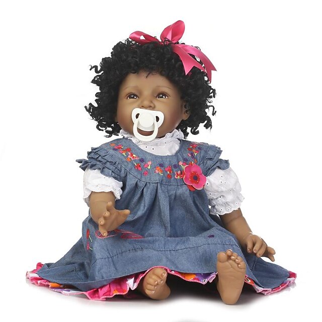  NPKCOLLECTION 24 inch NPK DOLL Reborn Doll Girl Doll Baby Girl African Doll Reborn Toddler Doll lifelike Gift Child Safe Non Toxic Tipped and Sealed Nails Silicone Cloth 3/4 Silicone Limbs and Cotton
