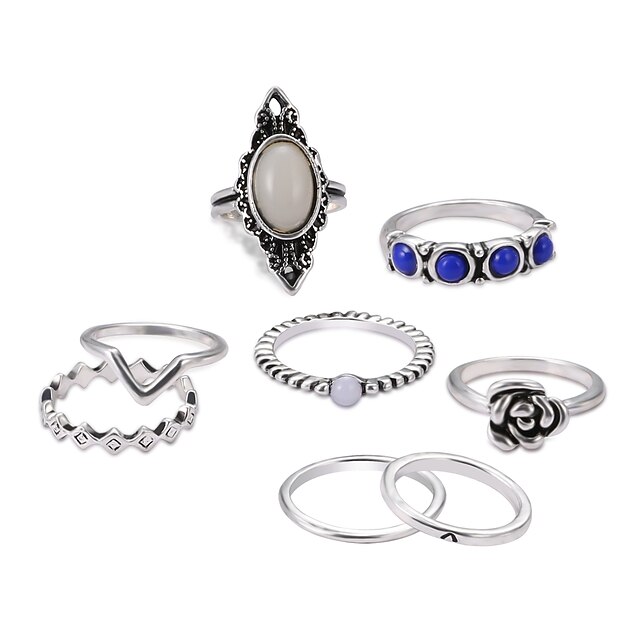  Mujer Anillos Set Zafiro Hueco Plata Legierung damas Classic Lolita Wa 8pcs Ajustable / Juego de anillos / Piedra lunar