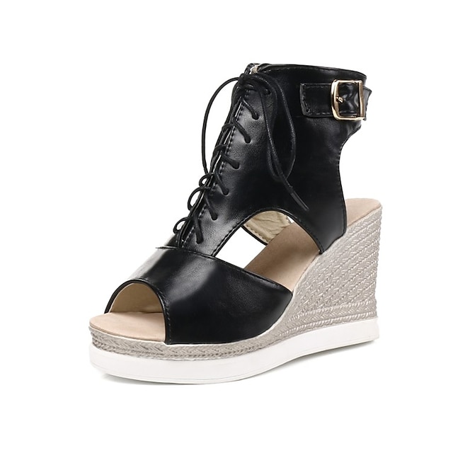  Pentru femei Sandale Toc Platformă Pantofi vârf deschis PU Noutăți Vară Migdală / Negru