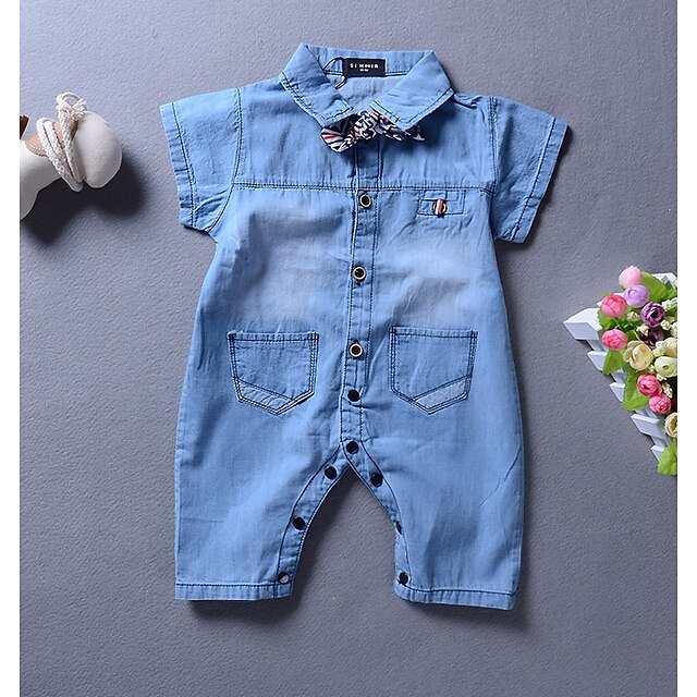  Baby Girls' Basic Solid Colored Short Sleeves Romper Light Blue / Toddler