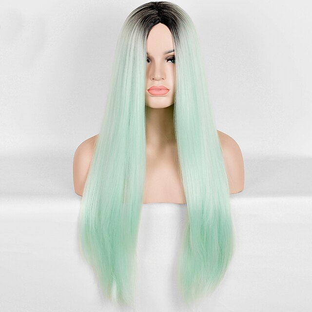  Perruque Synthétique Droit Européen Droite Perruque Long Vert Cheveux Synthétiques Femme Résistant à la chaleur Cheveux Colorés Vert