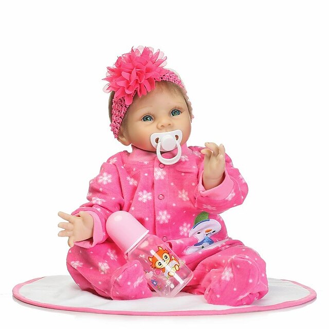  24 inch Reborn Doll Baby Girl Newborn Gift Non Toxic Artificial Implantation Blue Eyes Tipped and Sealed Nails Silicone Cloth 3/4 Silicone Limbs and Cotton Filled Body with Clothes and Accessories
