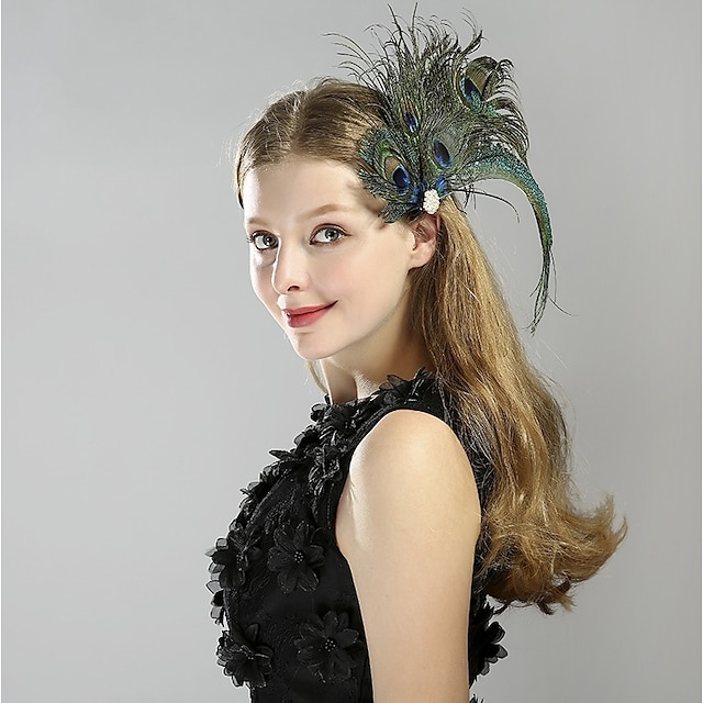  The Great Gatsby Charleston Retro 20er Roaring Twenties Flapper Haarband Damen Kostüm Kopfbedeckung Blau Vintage Cosplay Party Abiball