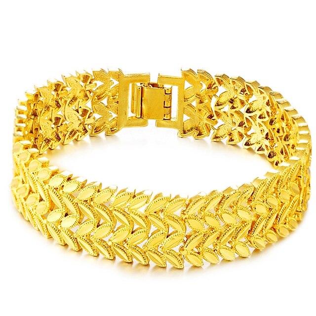 Men's Chain Bracelet Thick Chain Leaf Luxury Fashion Vintage Copper Bracelet Jewelry Gold For Daily Holiday