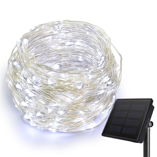  KWB 10m Cuerdas de Luces 100 LED 1 conjunto de soporte de montaje 1 juego Blanco Cálido Blanco Azul Impermeable Solar Creativo Funciona con Energía Solar