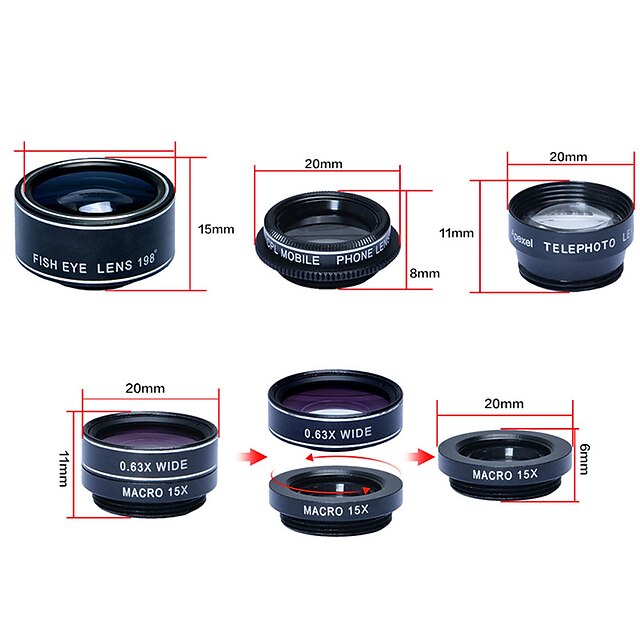  Mobile Phone Lens Fish-Eye Lens / Long Focal Lens / Wide-Angle Lens Aluminium Alloy 10X and above 0.01 m 70 °