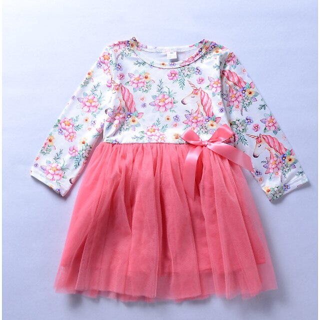  Baby Girls' Active Color Block Long Sleeve Dress Fuchsia / Toddler