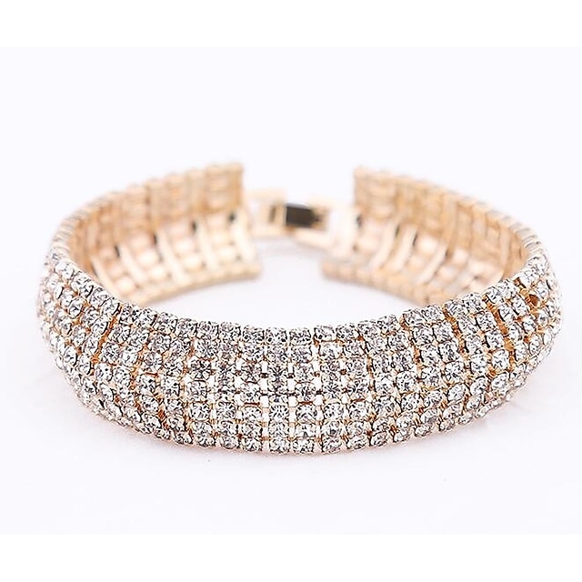  Women's Tennis Bracelet Layered Sweet Fashion Rhinestone Bracelet Jewelry Gold / Silver For Party Date