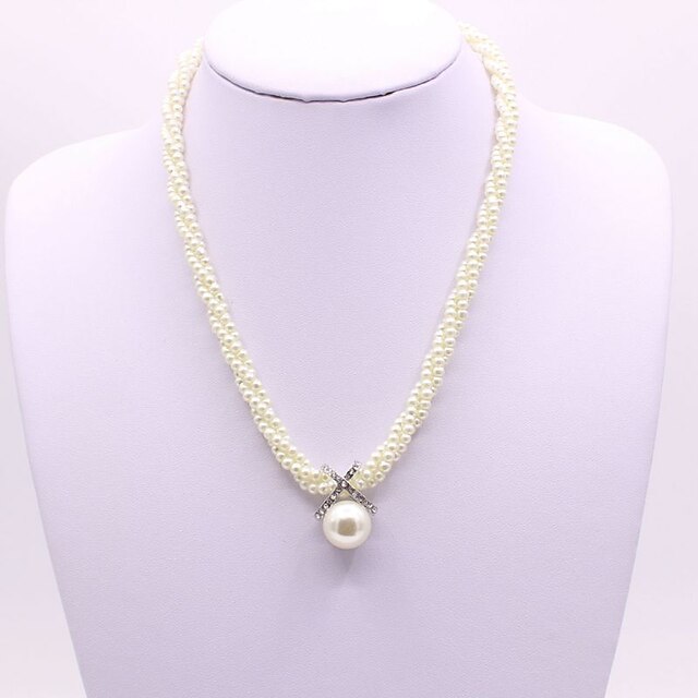  Mulheres Colares com Pendentes Longas Xoxo senhoras Clássico Fashion Imitação de Pérola Strass Branco 41+5 cm Colar Jóias 1pç Para Diário