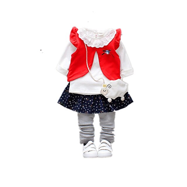  Bebelus Fete Activ Negru & Roșu Mată / Geometric Plisată Manșon Lung In Set Îmbrăcăminte / Copil
