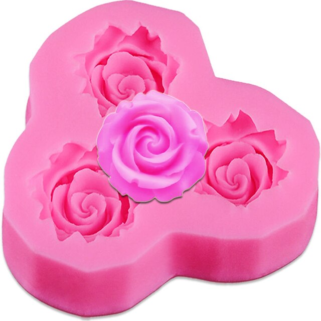  3 otvory růžové květinové silikonové formy koláče fondánové bonbony