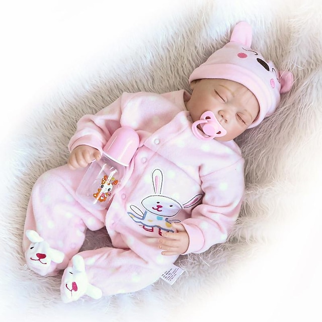  24 inch Reborn Doll Baby Girl Newborn lifelike Gift Non Toxic Tipped and Sealed Nails Cloth 3/4 Silicone Limbs and Cotton Filled Body with Clothes and Accessories for Girls' Birthday and Festival