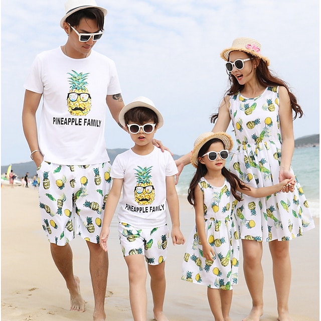  Familie Uite Activ Plajă Fruct Manșon scurt Set Îmbrăcăminte Alb