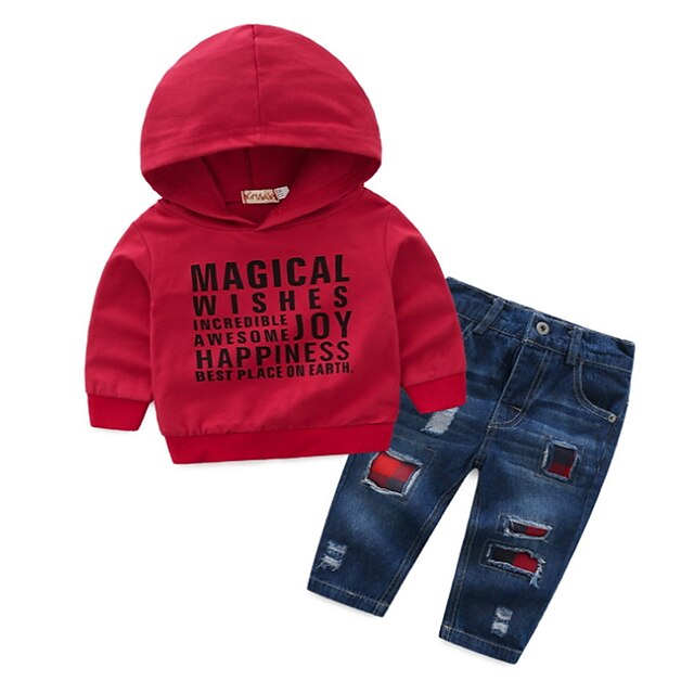  Bebelus Băieți De Bază Zilnic Mată Manșon Lung Regular Set Îmbrăcăminte Roșu-aprins / Copil