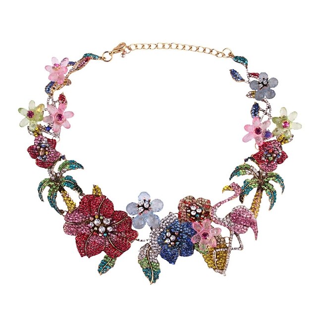  Women's Crystal Choker Necklace Chain Necklace Sculpture Tree of Life Flower Ladies Luxury Bohemian Fashion Stone Alloy Rainbow 38+8 cm Necklace Jewelry 1pc For Wedding Engagement