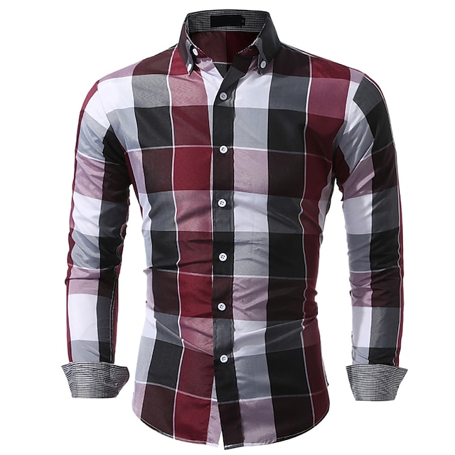  Per uomo A quadri A scacchi Camicia Camicie a quadri Camicia Colletto classico Rosso Blu Abbigliamento